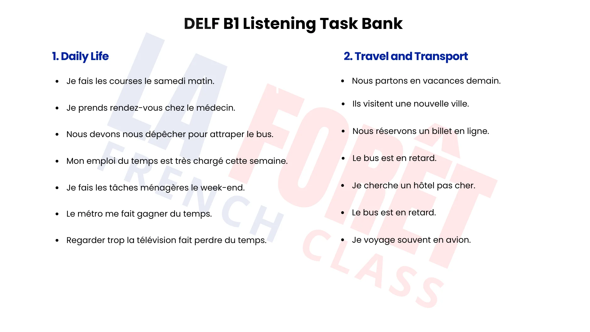 DELF B1 Listening Task Bank