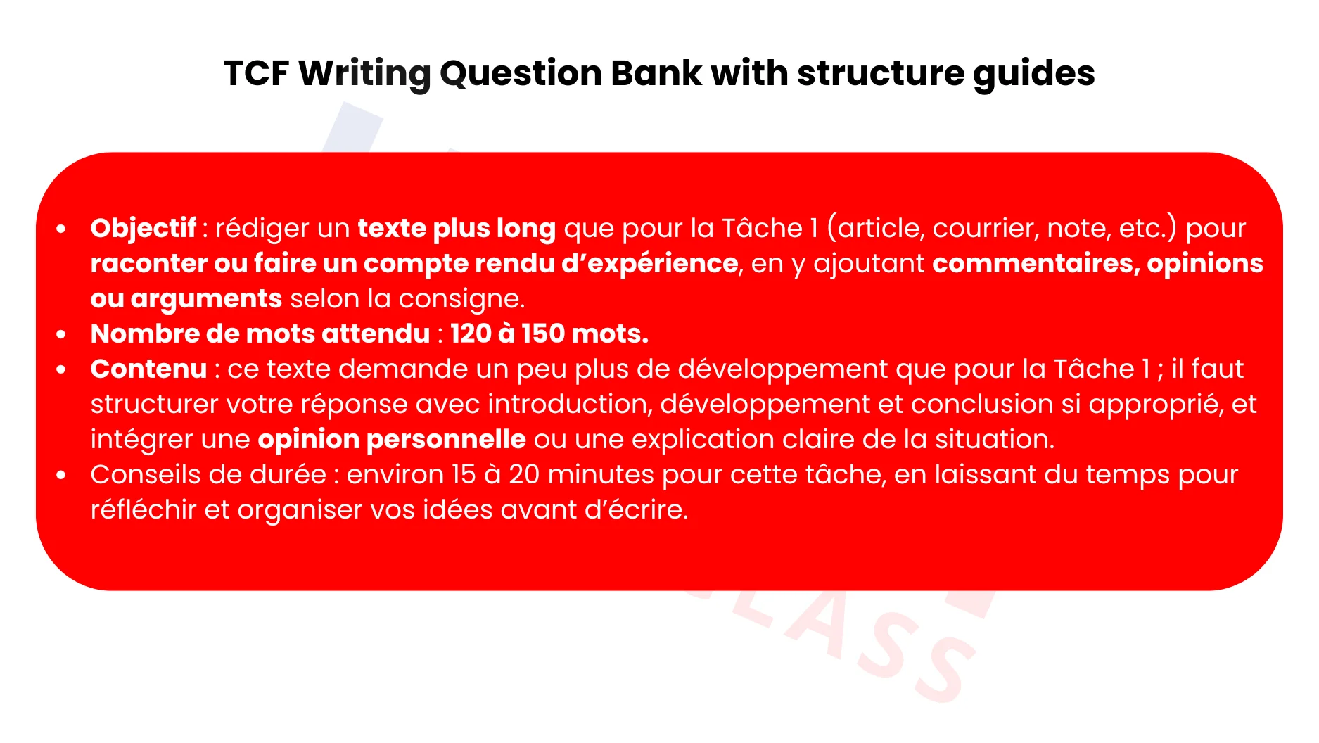 TCF Writing Question Bank with structure guides