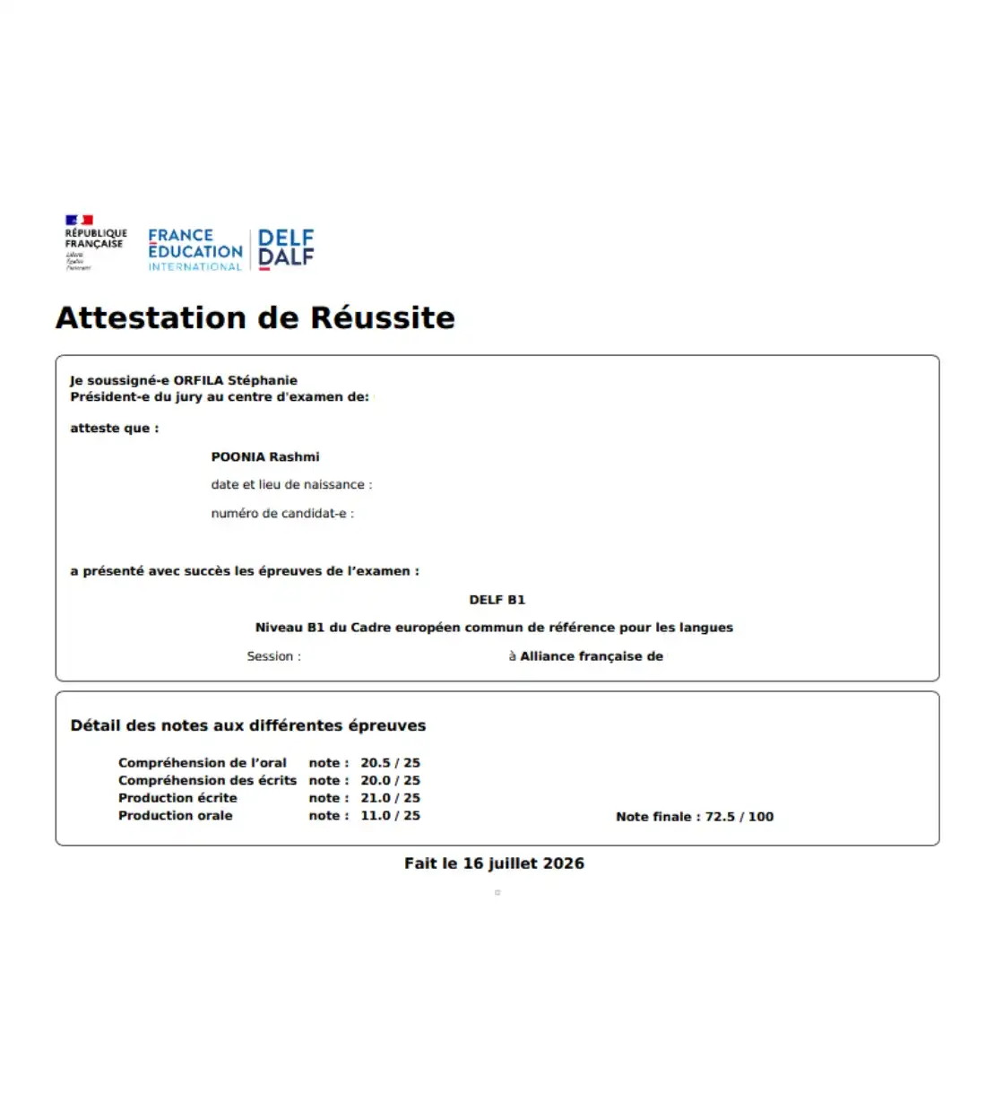 Rashmi's Result