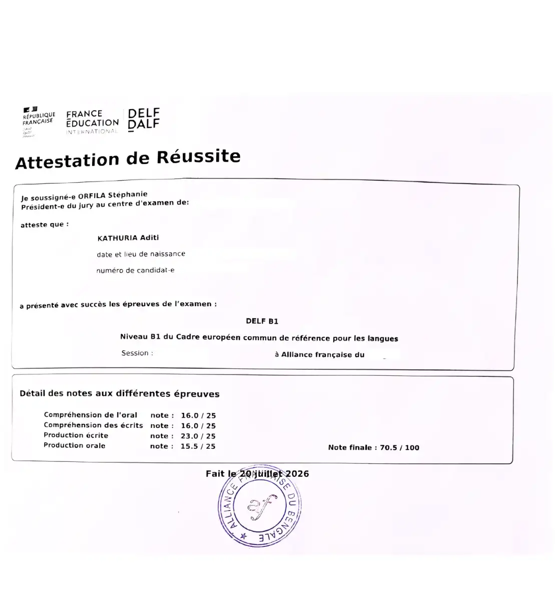 Aditi's Result